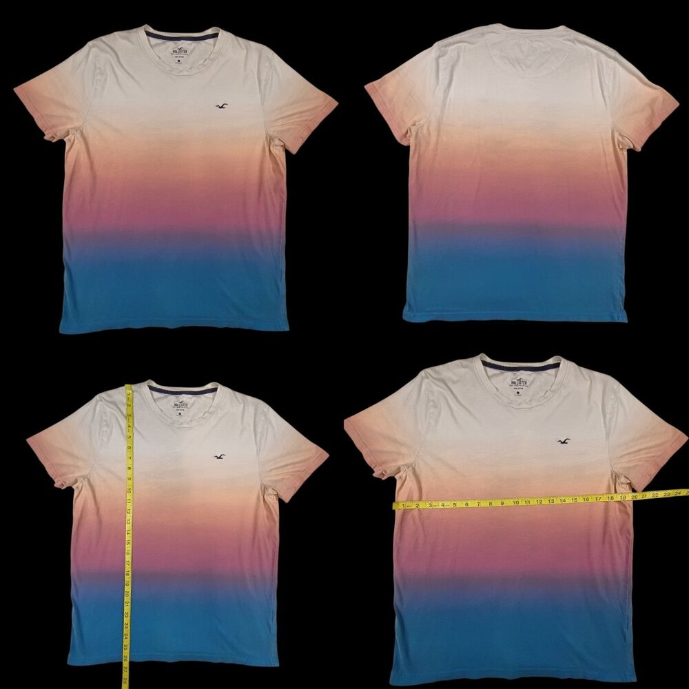 Hollister Men Orange Blue Dip-Dye T-Shirt XL Regular 100% Cotton Logo